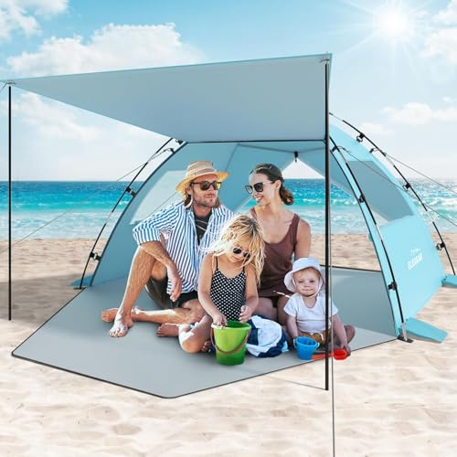 Elegear Beach Tent for 4-5 People, UV Protection UPF 50+ Portable Canopy Tent with Carry Bag Family Beach Shelter for Varar Park Camping Fishing, 220x150x127cm, Blue