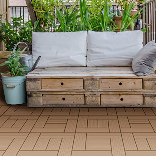 ECD Germany WPC Terrassenfliesen 30 x 30 cm 11er Spar Set für 1m² Teak Mosaik Holzoptik für Garten Balkon Bodenbelag mit… – Bild 8
