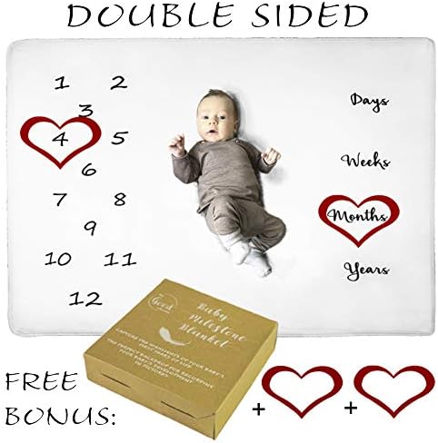 Baby Monthly Milestone Blanket – Luxury Soft and Thick Double Sided Fleece – Best for Daily, Weekly, Monthly and Yearly Photos – Gift Box Included – A Great Baby Shower Gift