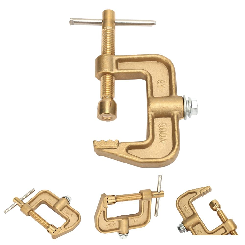 Welding Ground Clamp, 500A Brass Material Classical G Shape Ground Welding Earth Clamp Heavy Duty Brass Fixture Tool for Welding Machine