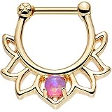 Body Candy Gold Anodized Steel Pink Synthetic Opal Lotus Septum Clicker 16 Gauge 1/4