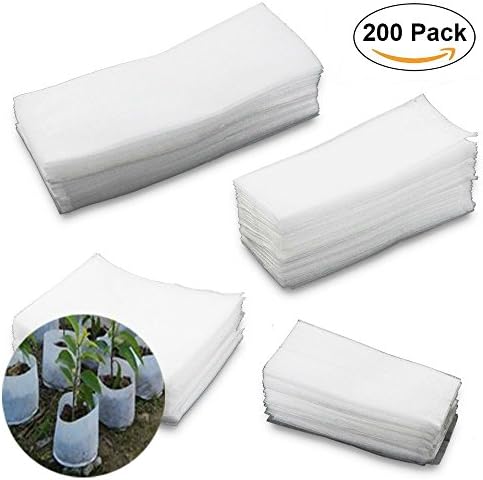 Herdro 200Pcs Degradable Non-Woven Nursery Bags Plant Grow Bags Fabric Seedling Raising Growing Bags Pots