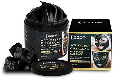 IZZORI Activated Charcoal 2 in 1 Face Scrub and Pack, Removes Acne Blackheads from Oily and Dry Skin, Wash Off Face Mask for Men and Women (125 gm)