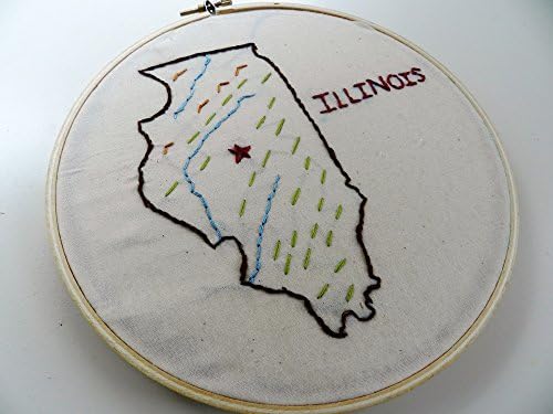 Illinois State Map Wall Art. Hand Embroidery Hoop Art. 7 inch. Summer Travel Memento. Classroom Decor. Home State Art. Illinois Home Map.