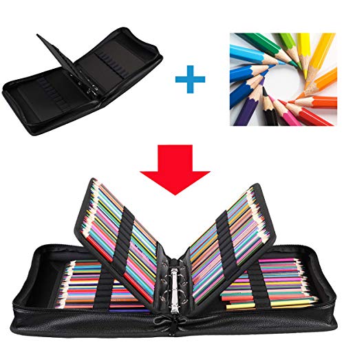 BOMKEE Pencil Case Holder 210 Slots PU Leather Pencil Holder Gel Pen Bag with Adjustable Removable Strap Zipper Closure Large Capacity Pen Organizer (Black)
