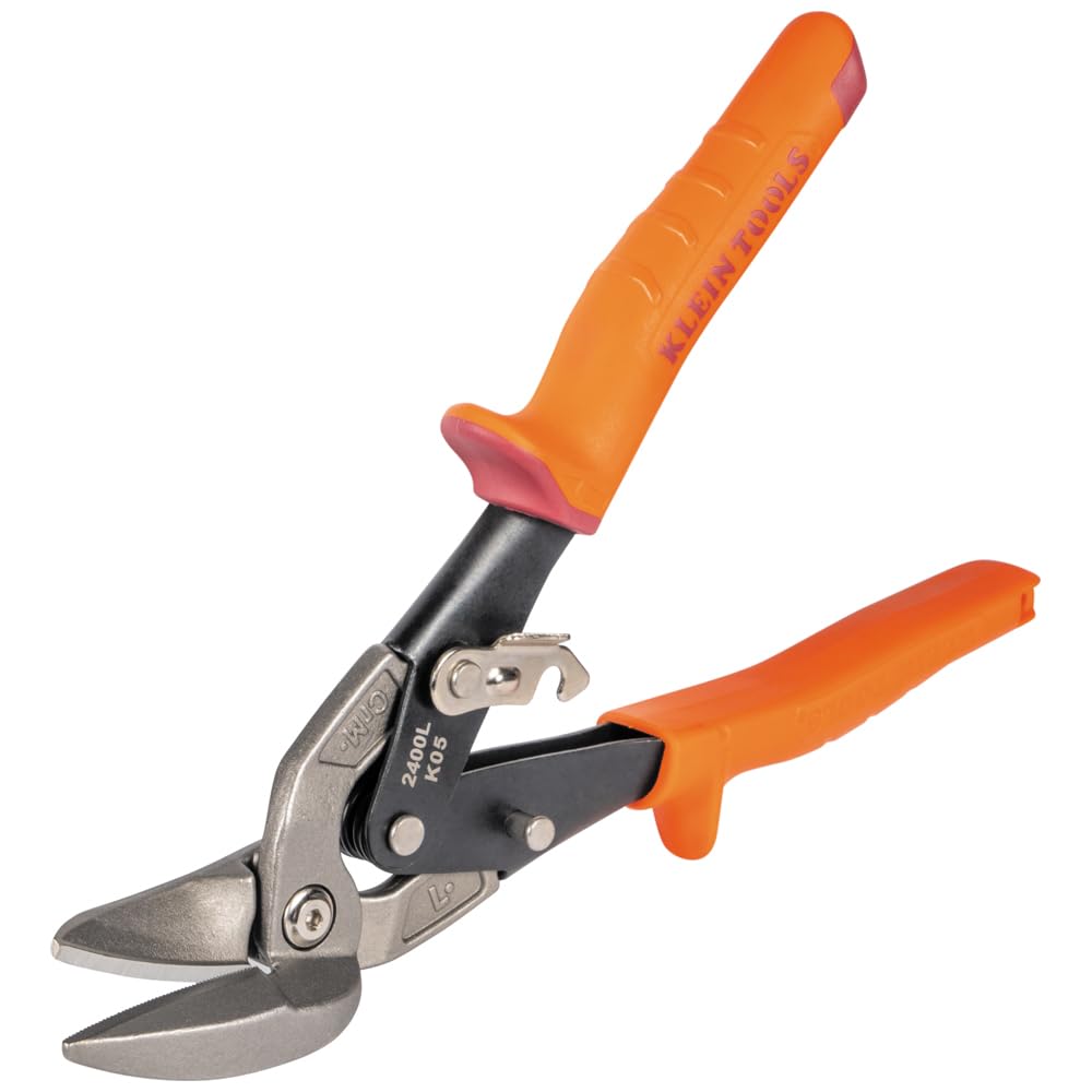 Klein Tools 2400L Left-Cutting Offset Snips, Aviation Tin Snips with Forged Blade for Precision Sheet Metal Cutting