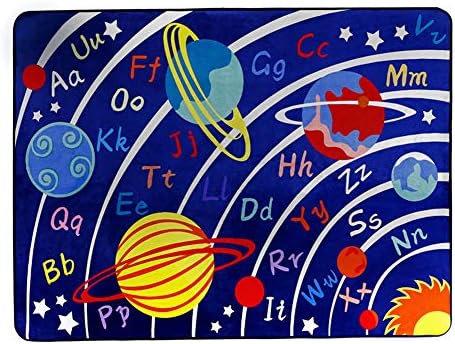 YRUGS Educational Kids Area Rugs, Children Learning Rugs with ABC Numbers Shapes, Animal Large Carpet Vibrant Alphabet Play Mat, for Children Bedroom Living Room Nursery Classroom, Cosmic Planet