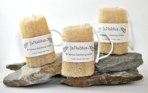 Natural Loofah, 5" Exfoliating Sponge, Round with Hanging / Drying Rope (3 Pack)