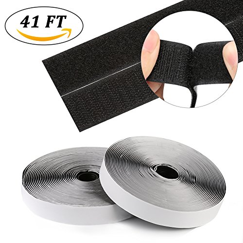 Self Adhesive hook and loop tape roll sticky back strip Adhesive backed Fabric fastener Mounting Tape for Picture and Tools Hanging Pedal Board Fastening by JIHO (3/4INCH, BLACK)