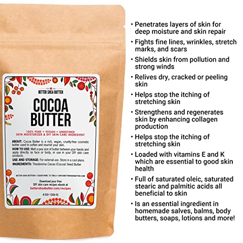 Raw Cocoa Butter Unrefined, 100 Pure, Food Grade Use as Lip Balm