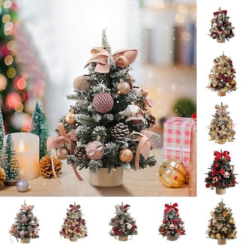 Pre-lit Artificial Mini Christmas Tree with Color LED Lights & Snow Flocked Branches, Tabletop Xmas Tree with Pine Cones Berries & Burlap Base, Multiple Lighting Modes for Home Office Desk Decor