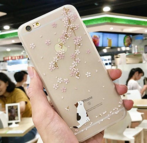 iPhone 6 Plus Soft Case,LuoMing 3D Emboss Beautiful Flower Pattern Slim fit Shock-Absorbing Soft Rubber Clear TPU Skin Cover Case for iPhone 6 Plus/iPhone 6s Plus (5.5inch) (Cat and Sakura)