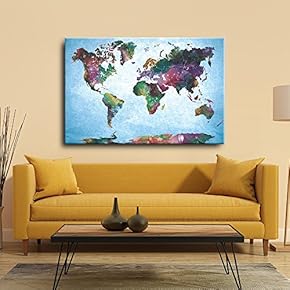Watercolor Fine Art World Map - Urban Vintage Painting - Canvas Art Home Decor - 12x18 inches