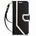 FYY Leather Case with Mirror for Samsung Galaxy S9 Plus, Leather Wallet Flip Folio Case with Mirror and Wrist Strap for Samsung Galaxy S9 Plus Black