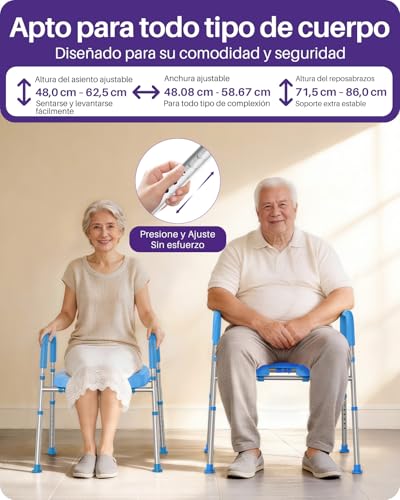 KEKOY Elevador WC adulto con 7 ajustes de altura y 3 de ancho y reposabrazos. Montaje sin herramientas, el alzador WC adulto es compatible con la mayoría de inodoros, ideal para mayores, Azul