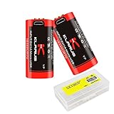 Klarus 16340UR70 700mAh 16340 3.6V Li-ion Rechargeable RCR123A Battery Micro-USB Charging With SKYBEN Battery Case (2-Pack)