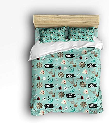 Olivefox Full Bedding Duvet Cover Set, 4 Piece - Pirate Anchor Rudder Luxury Hypoallergenic Microfiber Comforter Quilt Cover with Zipper Closure and Fitted Sheet, Decorative Shams