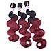 Body Wave Synthetic Hair Weave 3 Bundles Mixed Length 16 18 20 Inches Two Tone Ombre Color Black and Burgundy