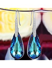 EleQueen, aretes, pendientes de plata 925 CZ para boda con diseño de gota y con gancho de cristales Swarovsky.