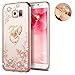 Galaxy S7 Edge Floral Crystal TPU Case-Inspirationc Soft Slim Bling Plating Rubber Cover for Samsung Galaxy S7 Edge with Rhinestone Diamond and Detachable 360 Ring Stand-Rose Gold and Pink