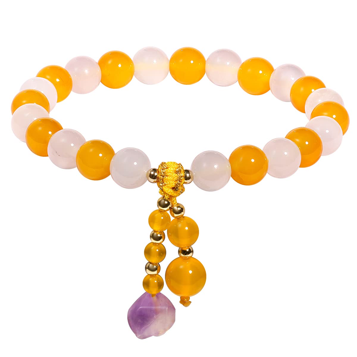 XHUUU 8mm Agate Raw Amethyst Stretch Bracelets Spiritual Crystals and Stones Beaded Bracelets for Women Protection Love Jewelry Good Luck Gifts