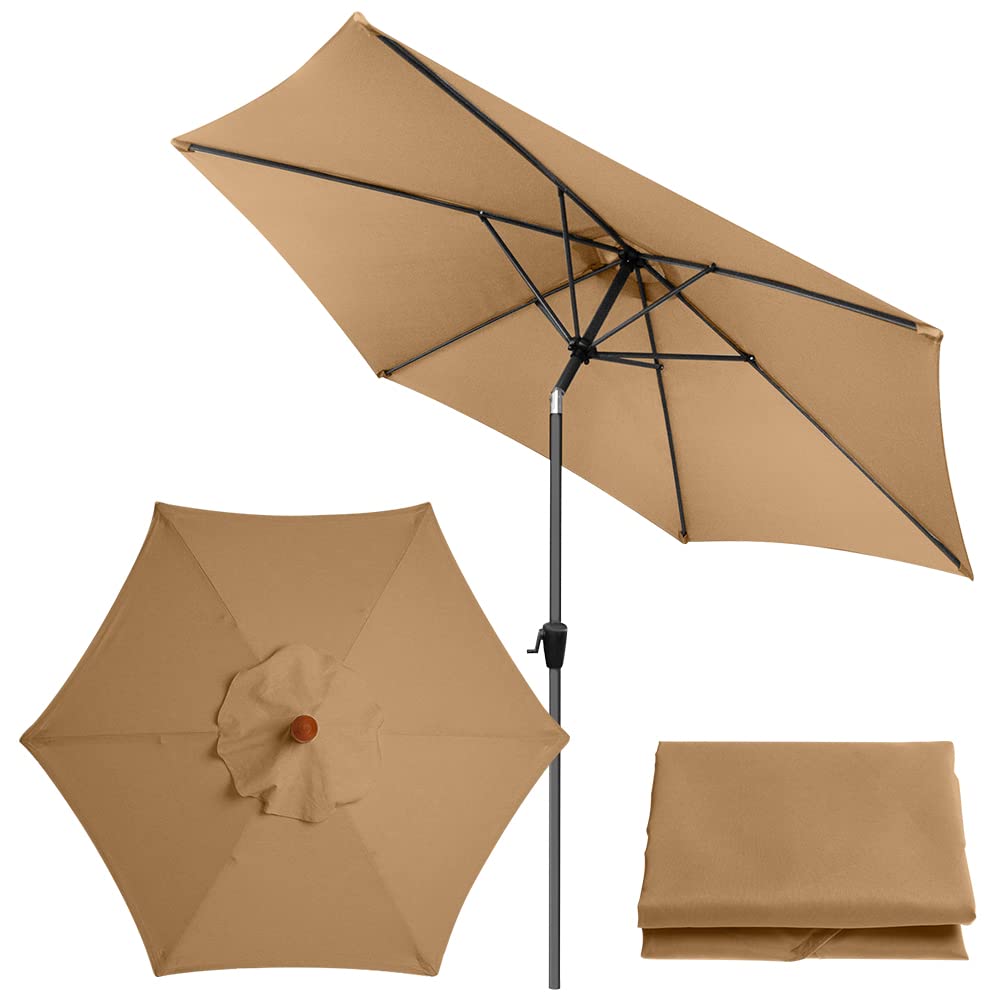Roadtime 9.8 Ft Replacement Parasol Canopy, Universal Umbrella Replacement Cloth, Garden Parasol Sunshade Cover for Garden Patio Yard Beach Pool Market Table (3m/6 Ribs,Khaki)