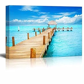 Canvas Prints Wall Art - Beautiful Scenery/Landscape Vacation in Tropic Paradise Jetty on Isla Mujeres, Mexico | Modern Wall Decor/Home Decoration - 12" x 18"