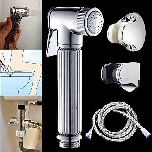 Toilet Hand Held Bidet Sprayer Kit, Stainless Steel Bathroom Shower Bidet Taps Spray Toilet Cleaning Copper Faucet Chrome Plating for Bidet Attachment,Pet Washing,Cleaning Rinsing Toilet (Kit B)