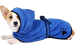 COMFPET Dog Towels for Drying Dogs with Hooded, Dog Robe for After Bath, Microfibre Absorbent Pet Shower Robe for Cats and Dogs of All Breeds, Small(Blue)