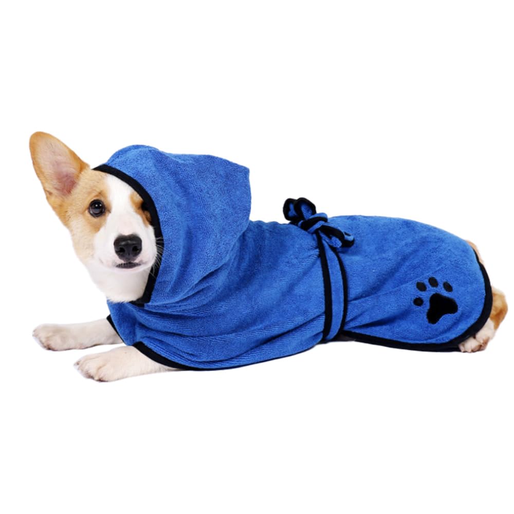 COMFPET Dog Bathrobe with Hood, Absorbent Dog Bathrobe for Drying After Bathing, Towel for Cats and Dogs of All Breeds, S (Blue) — image 1
