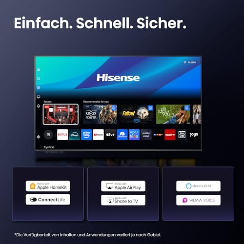 Hisense 65A85Q 164cm (65 Zoll) Fernseher, 4K UHD OLED Smart TV,120Hz, HDMI 2.1, Game Mode Pro, AMD FreeSync Premium, Dolby Vision IQ & Atmos, Bluetooth, Alexa Built-in, Schwarz, [2025] 10