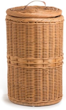 The Basket Lady Tall Wicker Trash Basket with Metal Liner, 15.5 in Dia x 25.5 in H, Toasted Oat