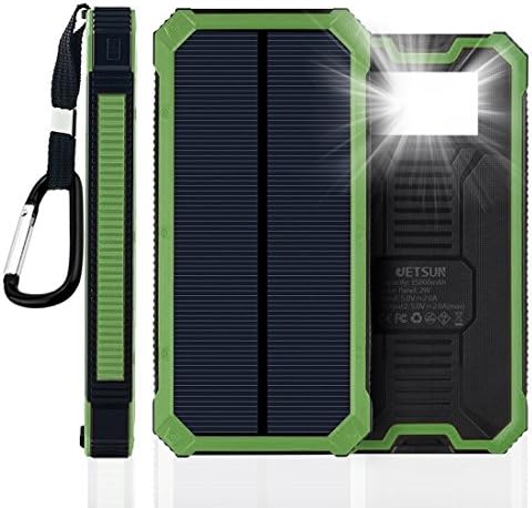 JETSUN 15000mAh Solar Charger Portable Power Bank External Battery with Fast Charge Dual USB Outputs Backup Battery Pack (Green)