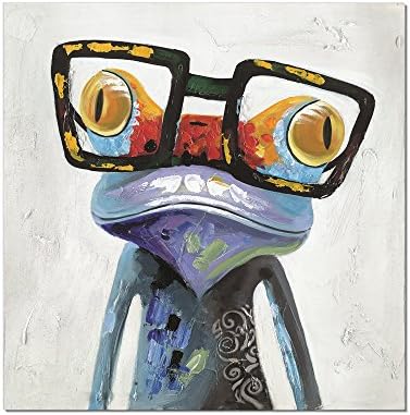 Redland Art Oil Paintings On Canvas Frog Wearing Glasses Artwork Framed Stretched Ready to Hang for Wall Decor - 12 x 12 inch
