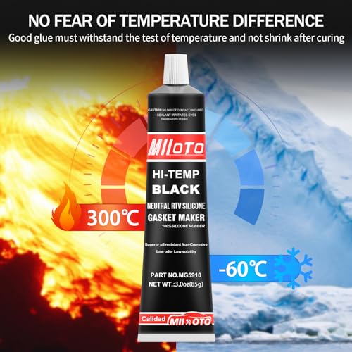 Miioto Engine Seal Paste, High Temperature Silicone, Black Silicone Seal | Automotive Engine Mechanical Seals, Heat Resistance Range -80°F to 650°F -85g (Black)