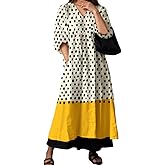 Nupucy Womens Fall Fashion 2025 Boho Floral Print V Neck Long Sleeve Maxi Dress Loose Flowy Plus Size Dresses with Pockets