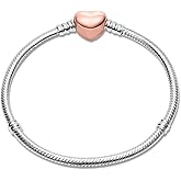 WAKCTFERG Charm Bracelet For Woman 925 Sterling Silver Jewelry Moments Heart Clasp Snake Chain Bracelet Fit Any Charm Gift for Women Girl