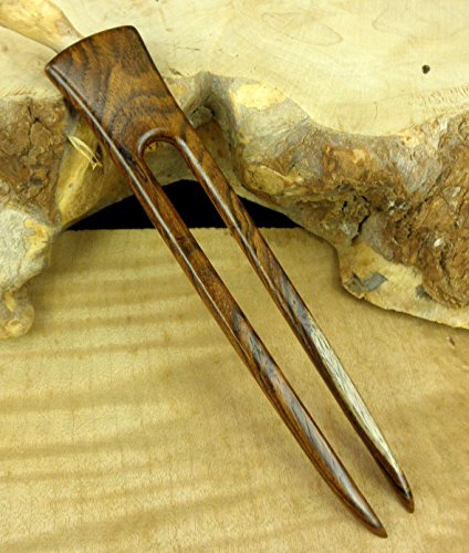 JWL (1) Rosewood Two Prong 6 Inch Straight Hair Stick Pick Pic Pin Fork - Hawaiian Style