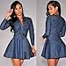 MOMTUESDAYS2 Women's Long Sleeve A-line High-Low Denim Casual Dress Cowboy Jumpsuit