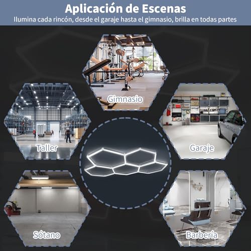 Luces Led Hexagonales, 6500 K Luz Led Hexagonal Luces de Panal, sLuz Lámpara de Techo para Cochera | Gimnasio | Garaje | Almacén | Sótano (5PCS-41CM)