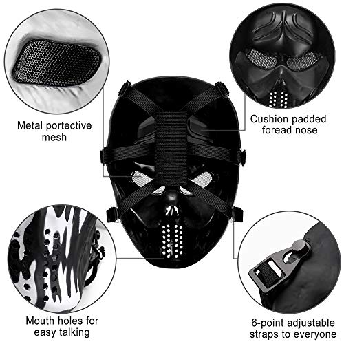 Airsoft Mask Full Face, Halloween Ghost Mask, Tactical Skull Mask with Metal Mesh Eye Protection, Paintball Mask for BB Cs War Game, Cosplay, Masquerade Party