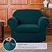 SUBRTEX Stretch Armchair Sofa Slipcover 2 Piece Sofa Cover 1 Seater Soft Couch Slipcover Washable Furniture Covers, Jacquard Fabric Small Checks(Turquoise,Armchair)