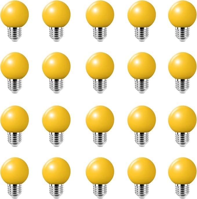 WULUN E27 Coloured Bayonet Light Bulbs,2W G45 Golf Ball Mini Globe Bulb,Equivalent 20W Incandescent Bulbs,for Outdoor Patio Party Christmas Lights, Yellow, 20 Pack