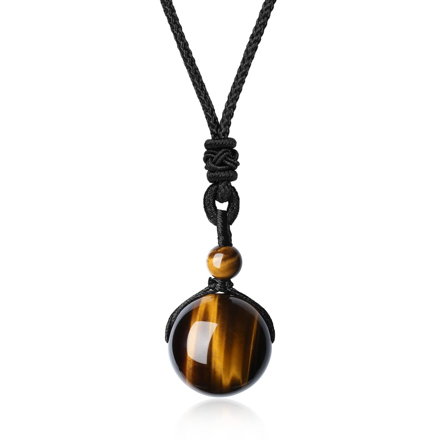 COAI Genuine Round Brown Tiger Eye Stone Necklace for Men Women — image 1