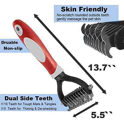 LUKACY Dematting Comb,Dematting Brush Mat Remover Dog Undercoat Rake Tool for Cats Small Long Hair Poodles Large Shedding 2 Sided V Pet Grooming Tools