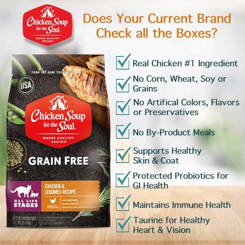 CHICKEN SOUP FOR THE SOUL GRAIN FREE DRY CAT FOOD, CHICKEN & LEGUMES RECIPE, 4 POUND BAG | SOY, CORN & WHEAT FREE, NO ARTIFICIAL FLAVORS OR PRESERVATIVES