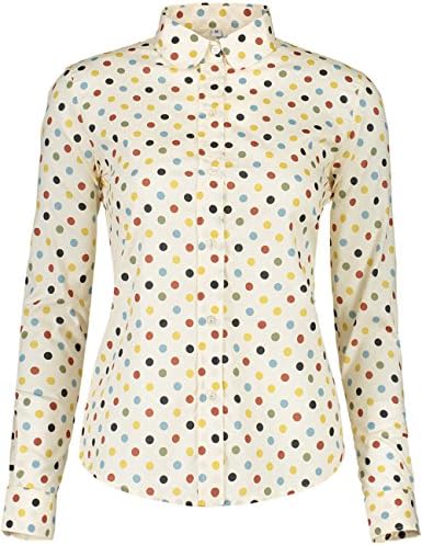 KIMIST Women's Tops Feminine Long Sleeve Polka Dotted Button Down Casual Dress Blouses Shirts