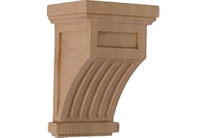 Ekena Millwork COR04X04X07FLRO Fluted Wood Corbels, 4 1/4"W x 4 1/4"D x 7"H, Red Oak