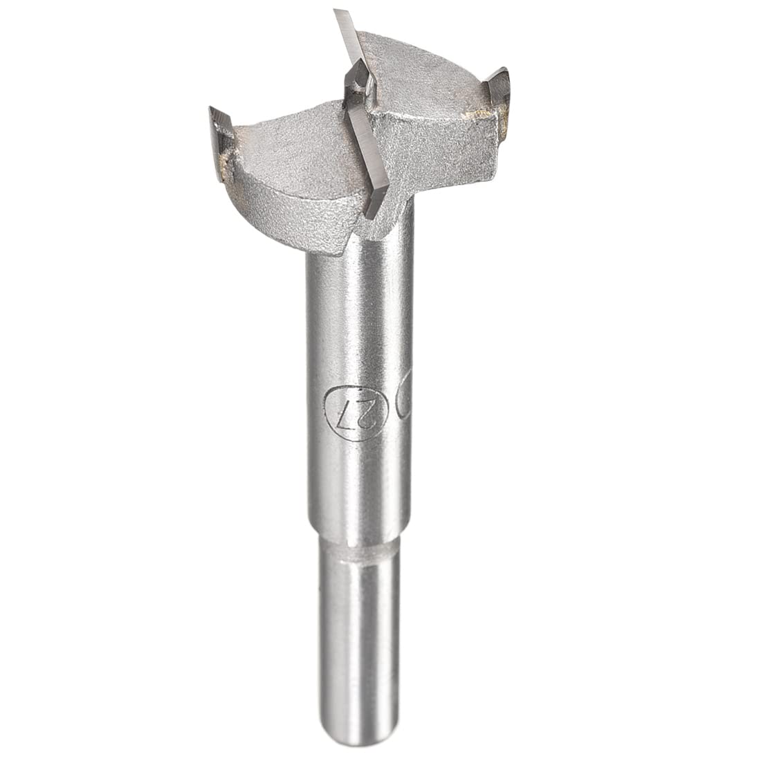 sourcing map Forstner Wood Boring Drill Bit 27mm Dia. Hole Saw Carbide Alloy Steel Tip Round Shank Cutting for Hinge Plywood Wood Tool