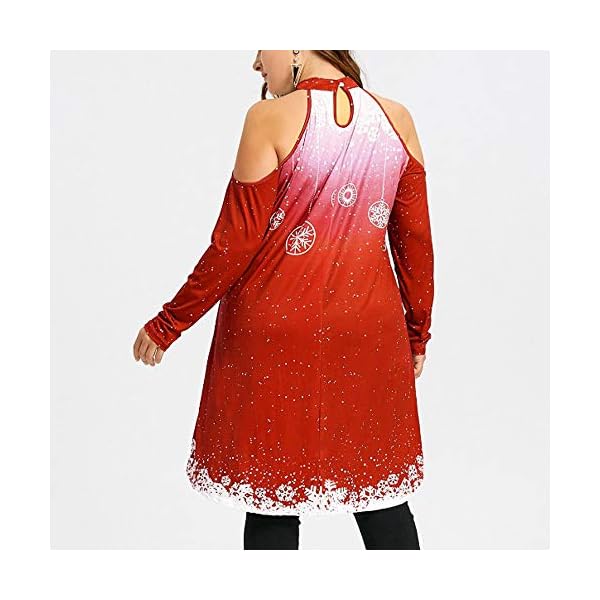 Christmas Party Dress, Plus Size Long Dress Women Casual Short Sleeve Cold Shoulder Boho Flower Print ANJUNIE(Red,4XL) - Image 6